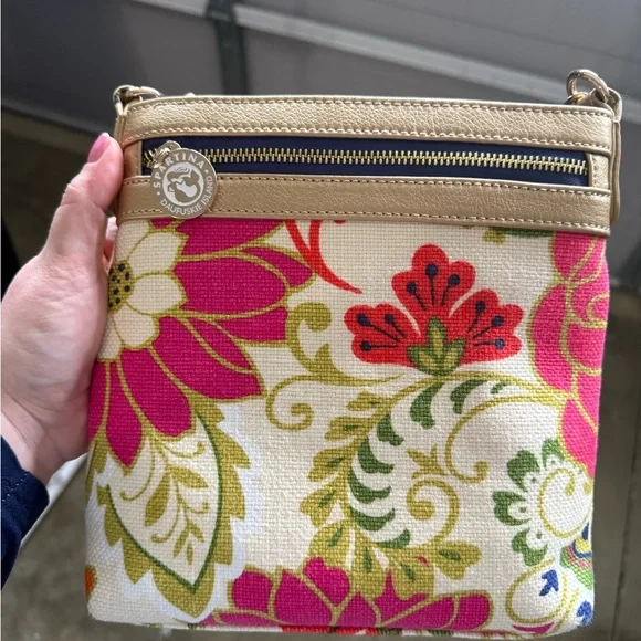 Spartina 449 Pink and Gold Crossbody Bag with Floral Design - Picture 6 of 7